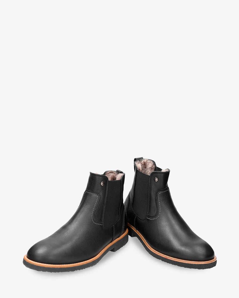 Garnock Igloo botines de piel con forro interior de pelo natural. negro