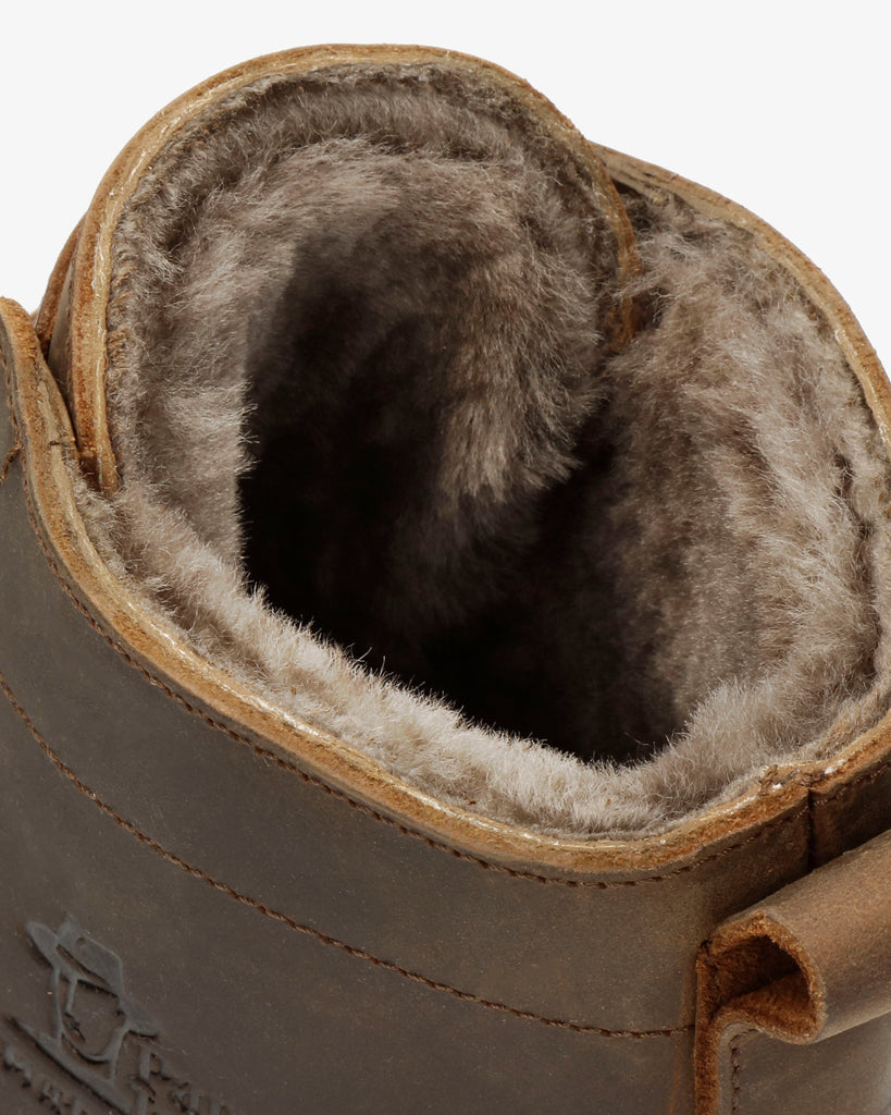 Glasgow Igloo botines de piel con forro interior de pelo natural. cuero