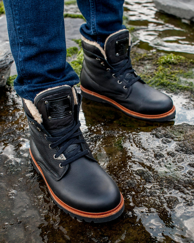 P03 Aviator botas de piel con forro interior de algodón. negro