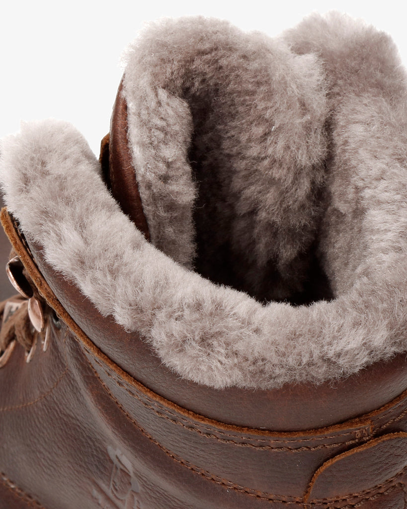 P03 Aviator Igloo botas de piel con forro interior de pelo natural. castaño