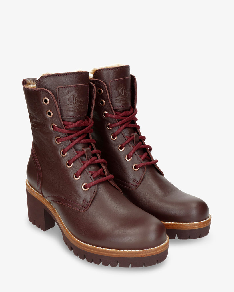 Padma botas de piel con forro interior de pelo. burdeos