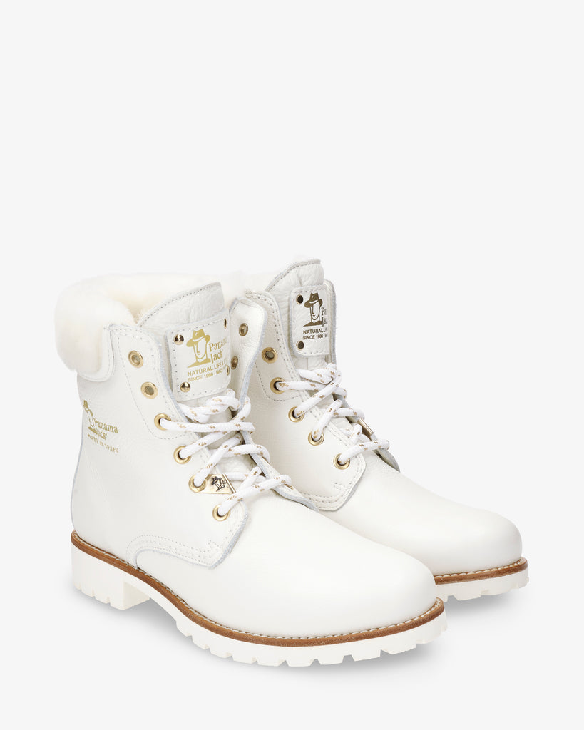 Panama 03 Igloo Trav botas de piel con forro interior de pelo natural. blanco