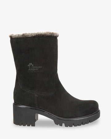 Piola botas de piel con forro interior de pelo. negro