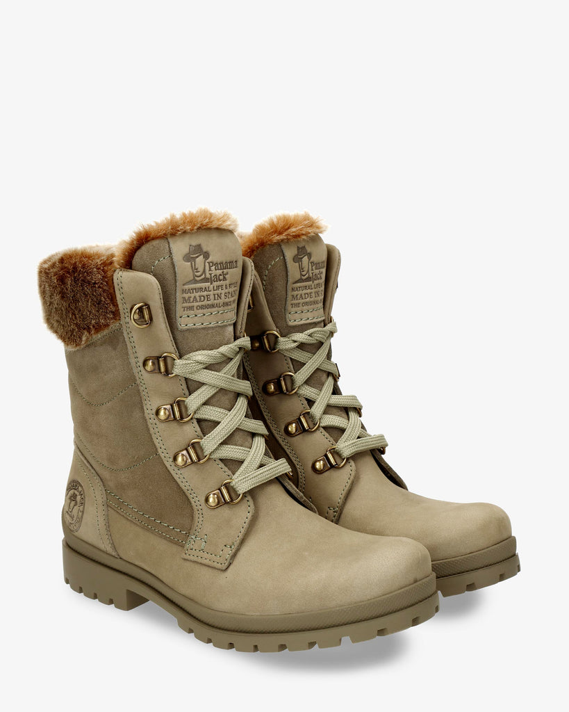 Tuscani botas de piel con forro interior de pelo. kaki